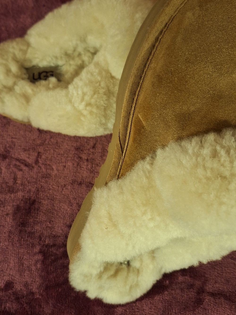 UGG Chestnut Suede Shearling Slippers with Cream Lining - Picture 6 of 6